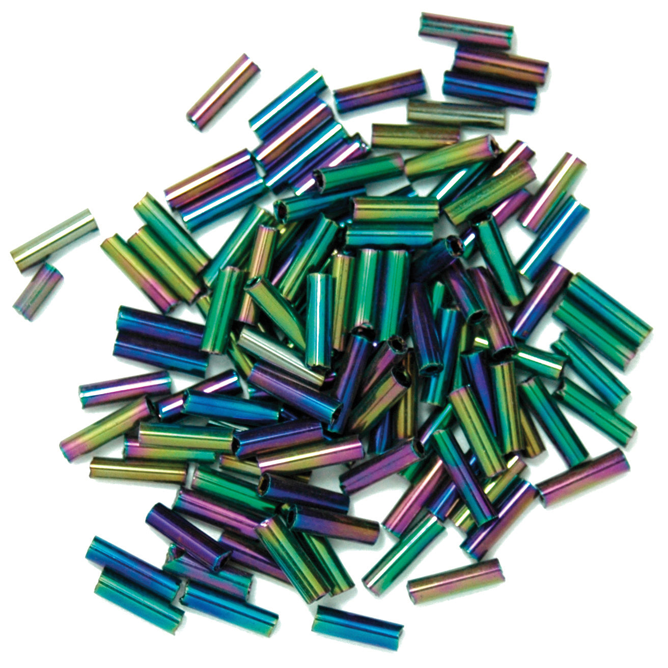 30g Bugle Beads 6mm - Petrol Rainbow