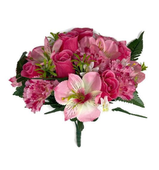 24 Stem Rose Carnation & Alstroemeria Flower Bush x 36cm - Pink