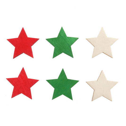 12 Wooden Self Adhesive Stars x 3cm