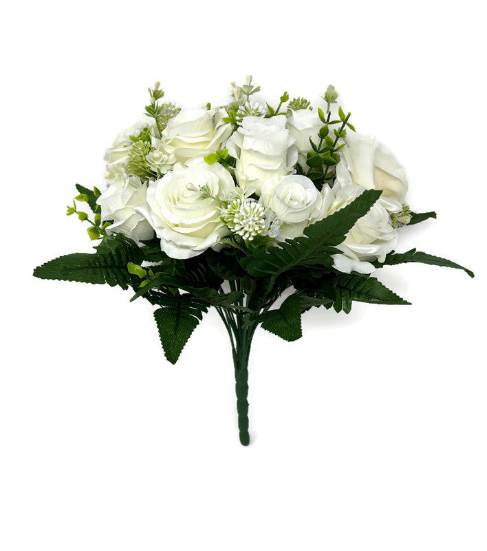 24 Stem Rose & Foliage Bush x 36cm - Cream