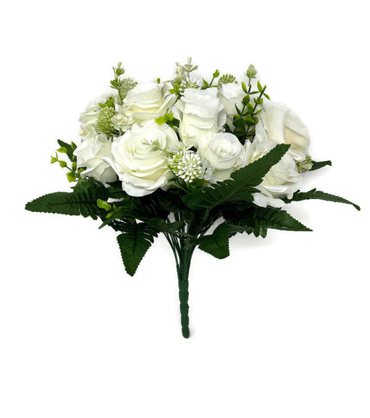 24 Stem Rose & Foliage Bush x 36cm - Cream